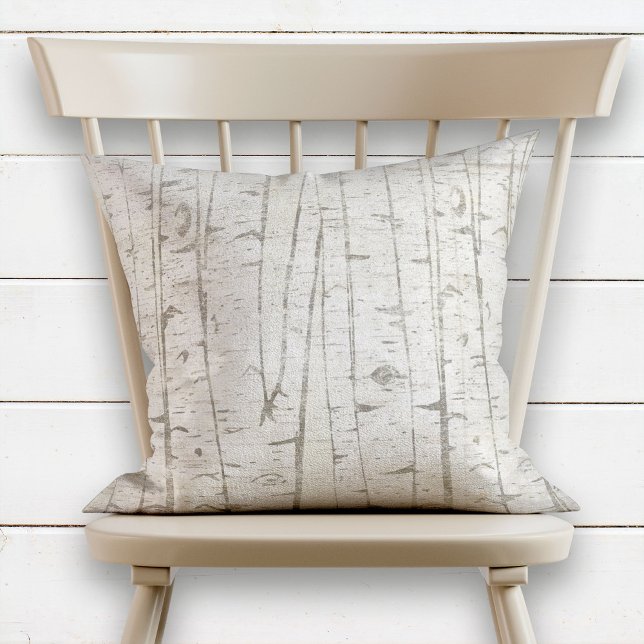 Natural Birch Trees Neutral Beige Throw Pillow (Creator Uploaded)