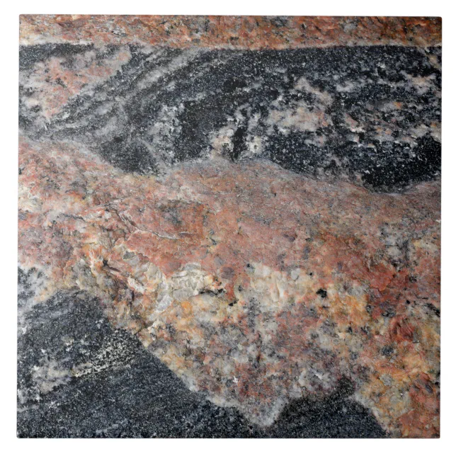 Natural Black and Peach Rock Texture Pattern Photo Ceramic Tile | Zazzle
