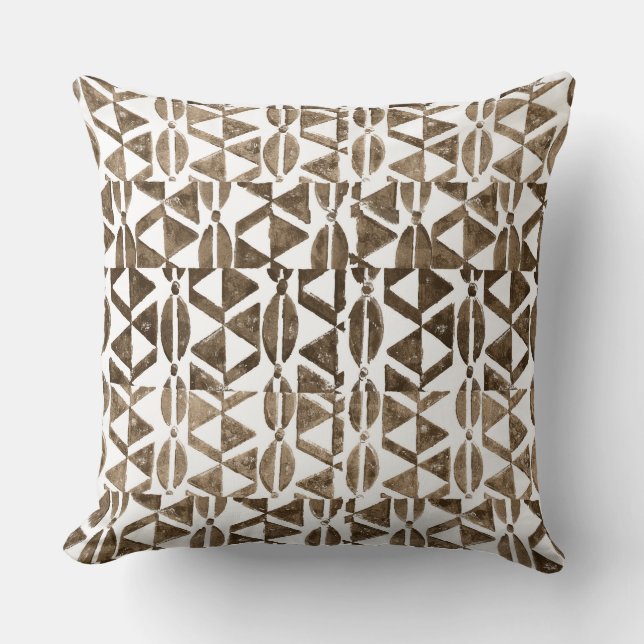 Natural Block Print Tribal Pattern Throw Pillow (Front)