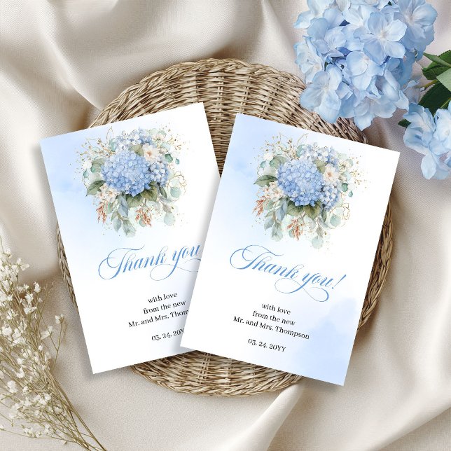 Natural Blue Hydrangea Eucalyptus thank you card (Natural Blue Hydrangea Eucalyptus thank you card)