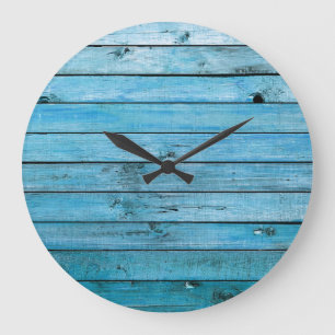 Natural blue wood, textured background. large clock