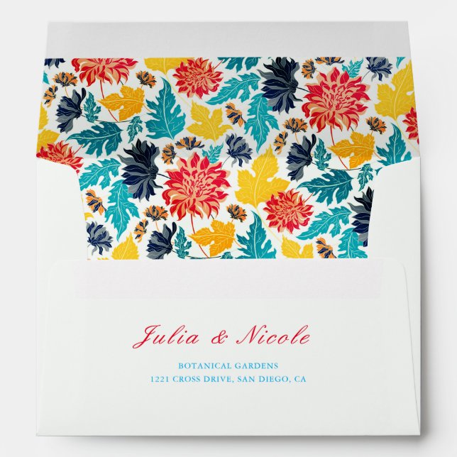 Natural Blue Yellow Watercolor Sunflowers Wedding Envelope (Back (Bottom))
