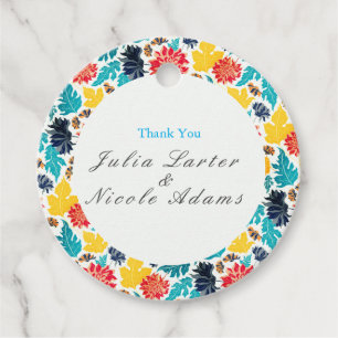 Natural Blue Yellow Watercolor Sunflowers Wedding Favor Tags