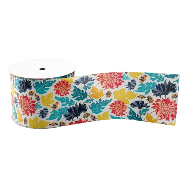 Natural Blue Yellow Watercolor Sunflowers Wedding Grosgrain Ribbon (Spool)