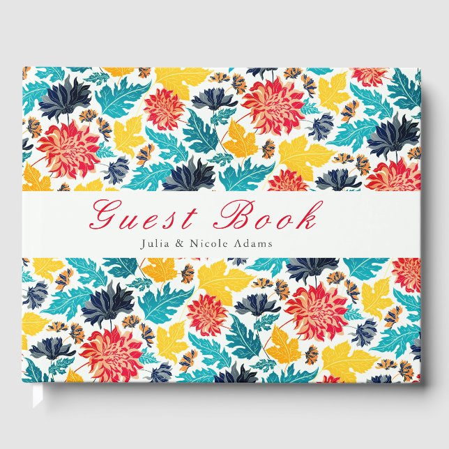 Natural Blue Yellow Watercolor Sunflowers Wedding Guest Book (Front)