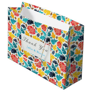 Natural Blue Yellow Watercolor Sunflowers Wedding Large Gift Bag