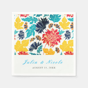 Natural Blue Yellow Watercolor Sunflowers Wedding Napkins