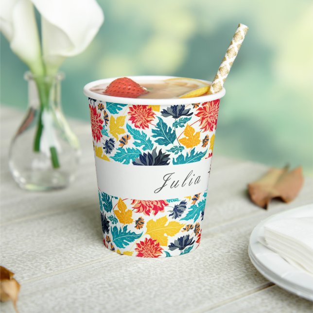 Natural Blue Yellow Watercolor Sunflowers Wedding Paper Cups (Insitu)