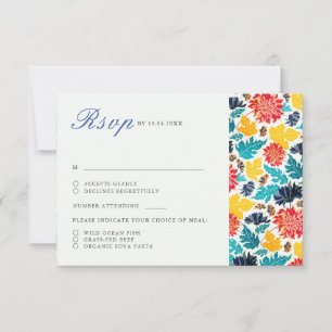 Natural Blue Yellow Watercolor Sunflowers Wedding RSVP Card
