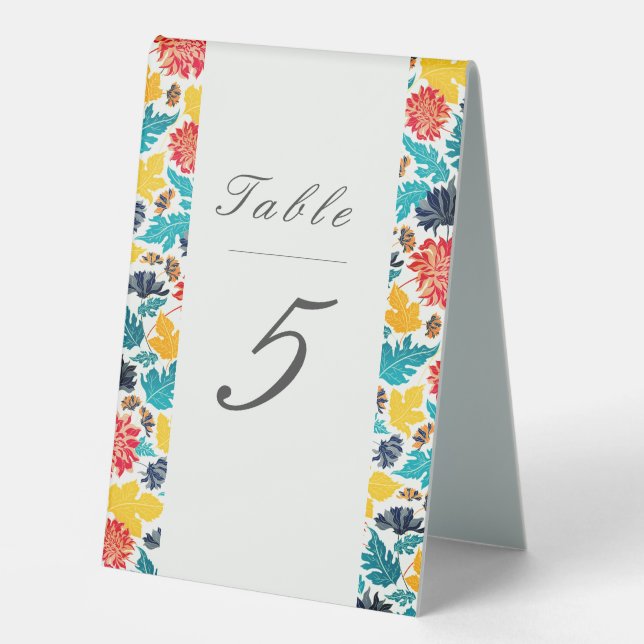 Natural Blue Yellow Watercolor Sunflowers Wedding Table Tent (Front)