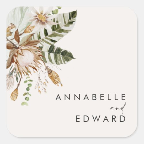 Natural bohemian botanical modern elegant foliage  square sticker