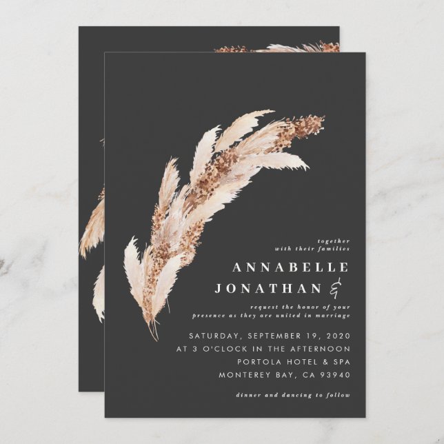 Natural boho black pampas grass elegant wedding (Front/Back)