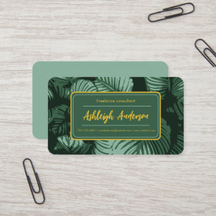 Natural Boho Sage Green Leaves Pattern Business Card