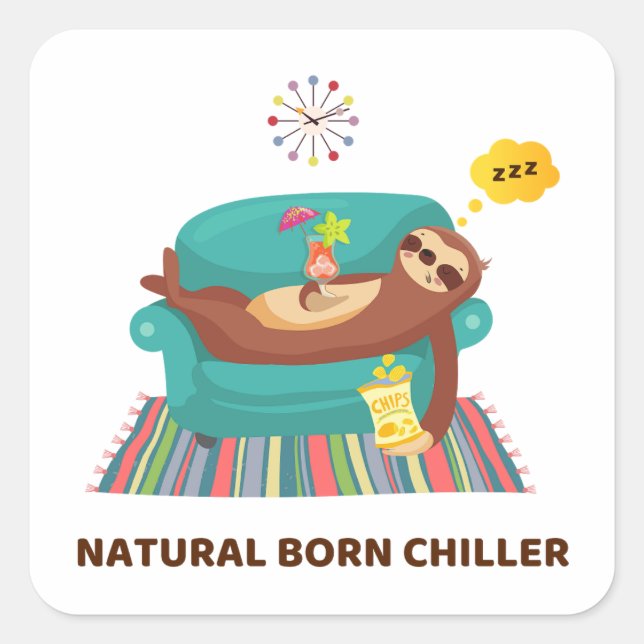 Natural Born Chiller Pun Square Sticker (Front)