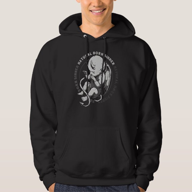 Natural Born Sinner Devil Baby Grunge Goth Emo Pun Hoodie (Front)