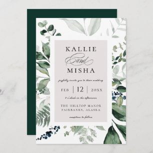 Natural Botanic Foliage Frame Emerald Wedding Invitation