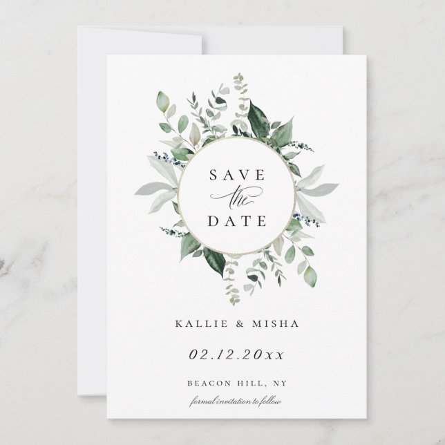Natural Botanic Foliage Frame Save The Date Announcement (Front)