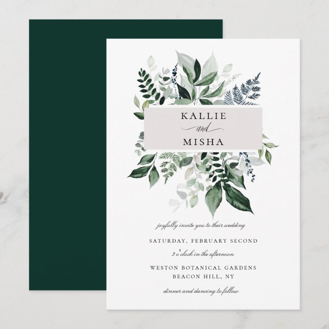 Natural Botanic Foliage Frame Wedding Invitation (Front/Back)
