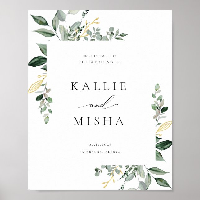 Natural Botanic Greenery Wedding Poster (Front)