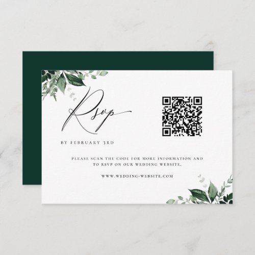 Natural Botanic Minimalist Wedding QR Code RSVP Card
