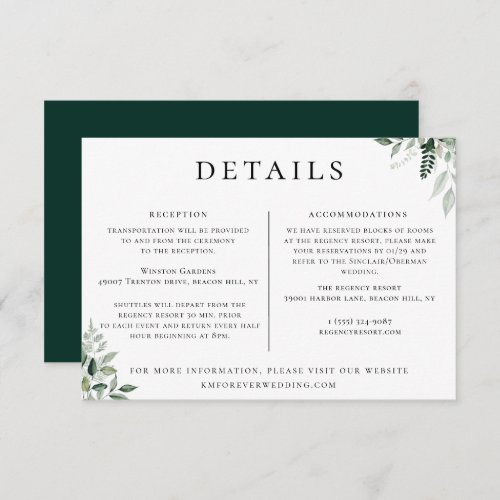 Natural Botanic Wedding Details Information Invitation