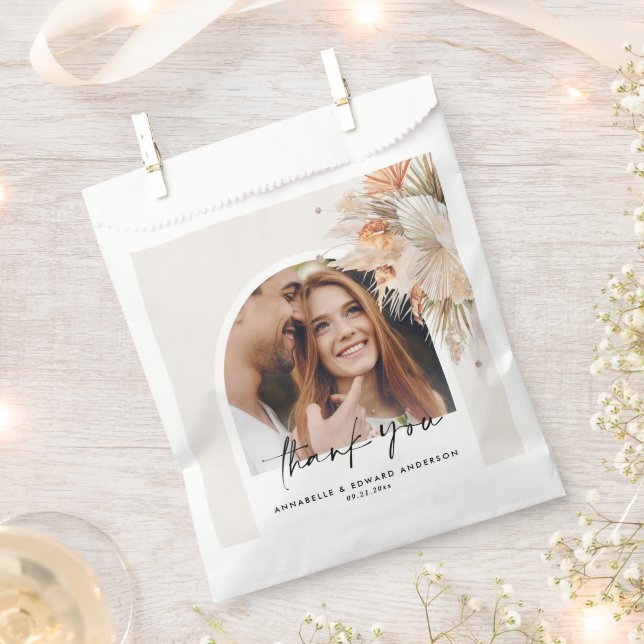 Natural botanical arch photo modern pampas favor bag (Clipped)