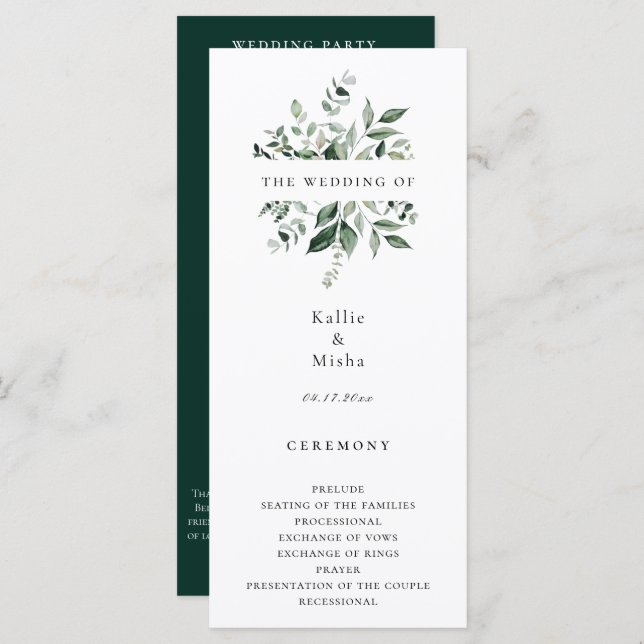 Natural Botanical Greenery Wedding Program (Front/Back)