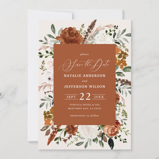 natural botanical rustic elegant modern wedding    save the date (Front)