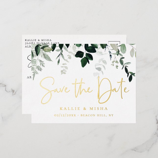 Natural Botanics Save The Date Foil Invitation Postcard (Front/Back)