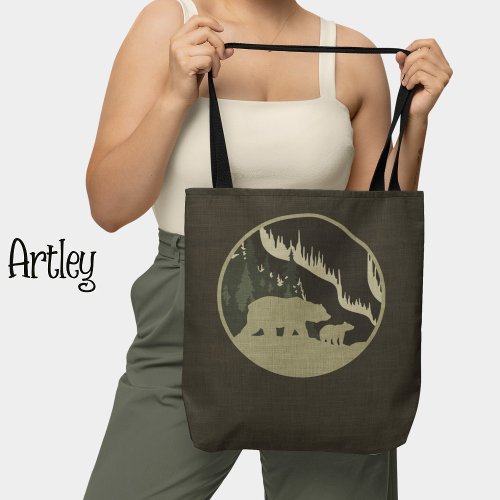 Natural Brown Bears Outdoor Scene Northern Lights  Tote Bag