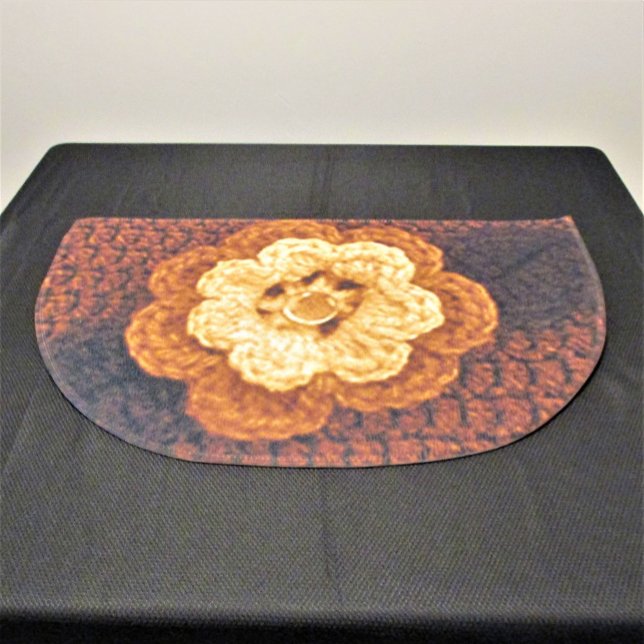 Natural Brown Beige Flower Artisan Crochet Print   Doormat (Decorative mat can be used indoors or outdoors on floor desk or table. Crochet by Delores Chamblin)