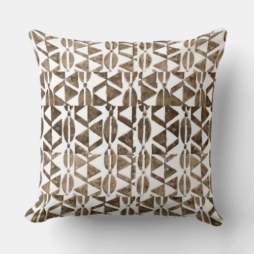 Natural Brown Block Print Tribal Pattern Pillow