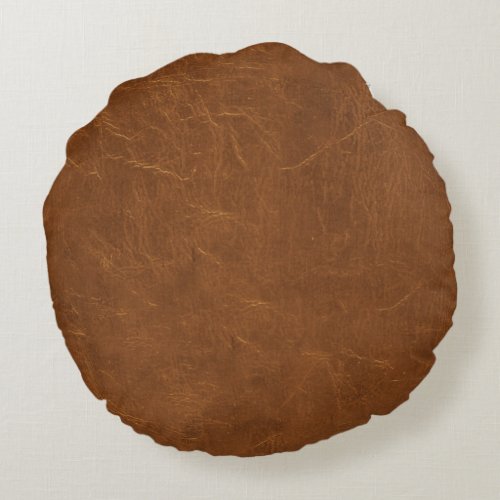 Natural Brown leather look Round Pillow