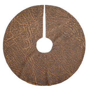 Natural Brown Leather: Textured Background Brushed Polyester Tree Skirt