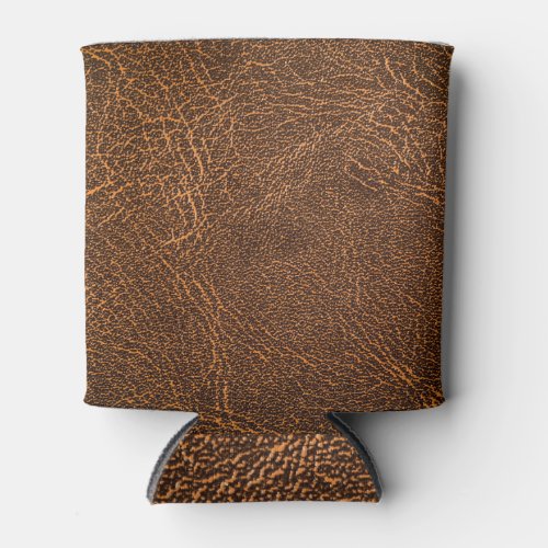 Natural Brown Leather Textured Background Can Cooler
