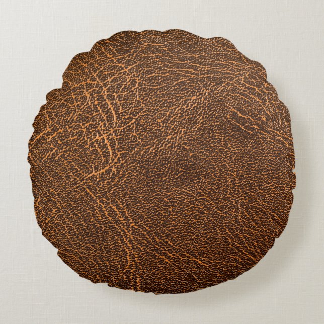 Natural Brown Leather: Textured Background Round Pillow (Front)