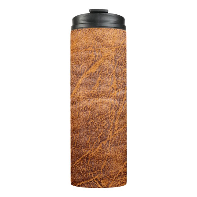 Natural brown leather texturetexture, leather, ski thermal tumbler (Front)
