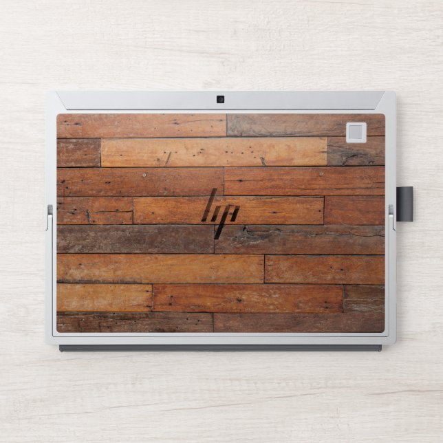 Natural brown rustic wood texture planks pattern HP laptop skin (Front)