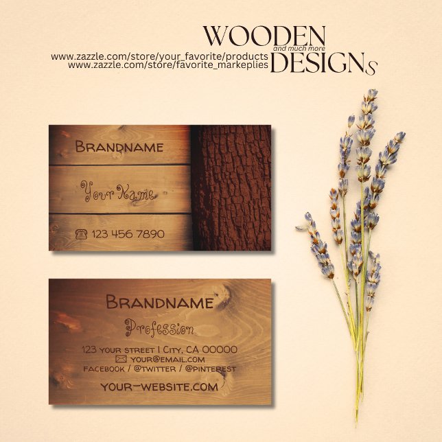 Natural Brown Rustic Wooden Boards Tree Bark Grain Business Card (Creator Uploaded)