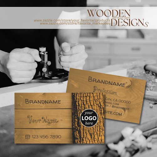 Natural Brown Rustic Wooden Boards Tree Bark Logo Business Card