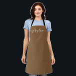 Natural brown Simple Chic Elegant script Name Apron<br><div class="desc">She'll love a personalized apron as she bakes those goodies,  cooks delicious dishes,  or works with her plants. A perfect gift to encourage her talents. White script for the name with long-tail embellishments on natural brown.</div>
