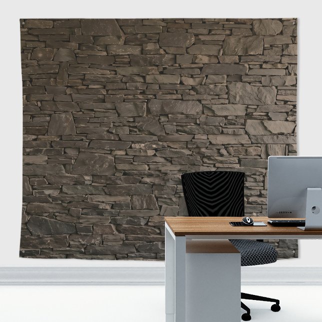 Natural Brown slates stone brick Wall Tapestry (Brown slates stone wall tapestry decor with stone  texture for zoom meetings backdrop or home decor)