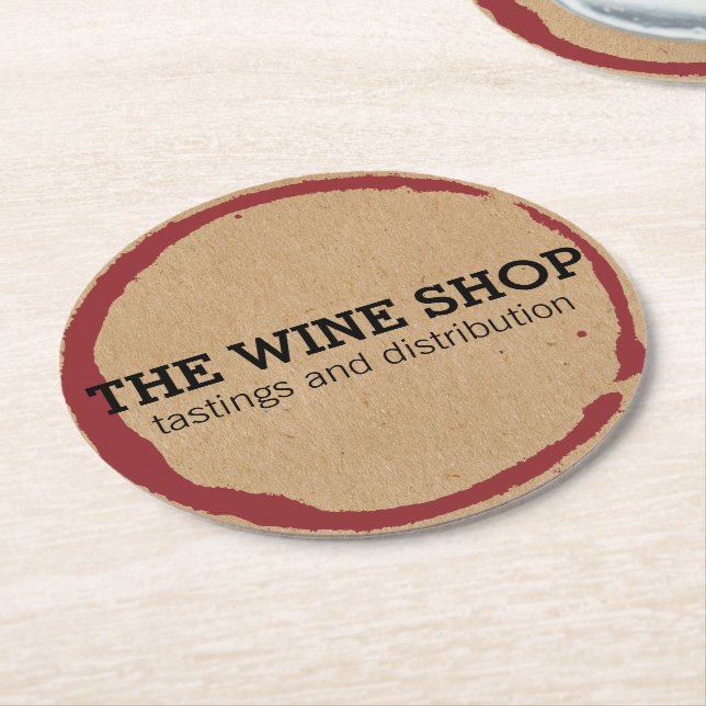 Natural Brown Wine Stains Round Paper Coaster (Angled)
