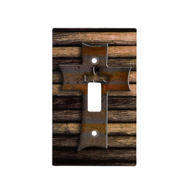Natural Brown Wooden Cross Light Switch Cover (Front)