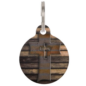 Natural Brown Wooden Cross Pet Name Tag by ChicPink at Zazzle