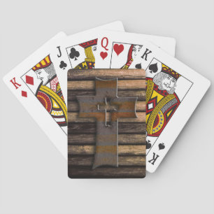 Natural Brown Wooden Cross Poker Cards