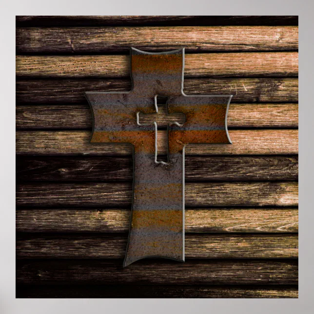 Natural Brown Wooden Cross Poster | Zazzle