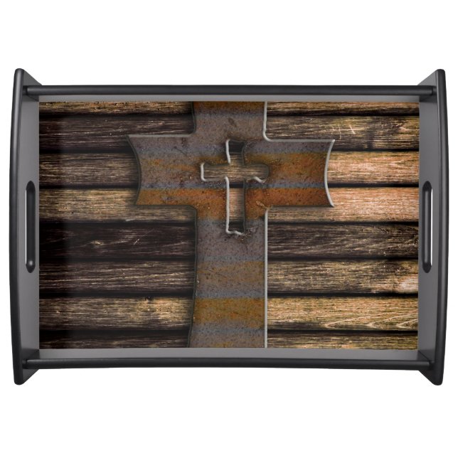 Natural Brown Wooden Cross Serving Tray (Front)