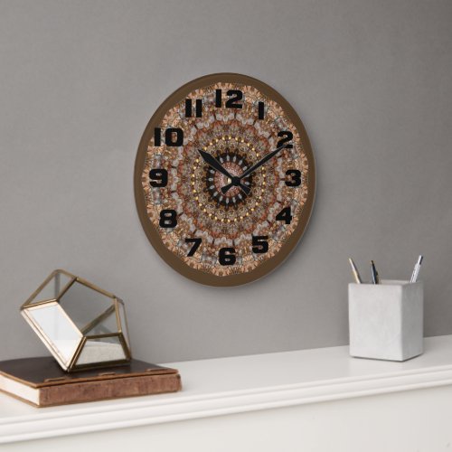 Natural Browns Mandala Pattern Large Clock