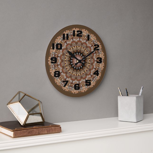 Natural Browns Mandala Pattern Large Clock (Office)